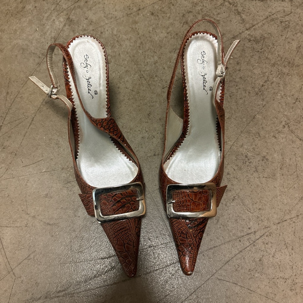 Sergio Zelcer Croc-Embossed Brown Heels